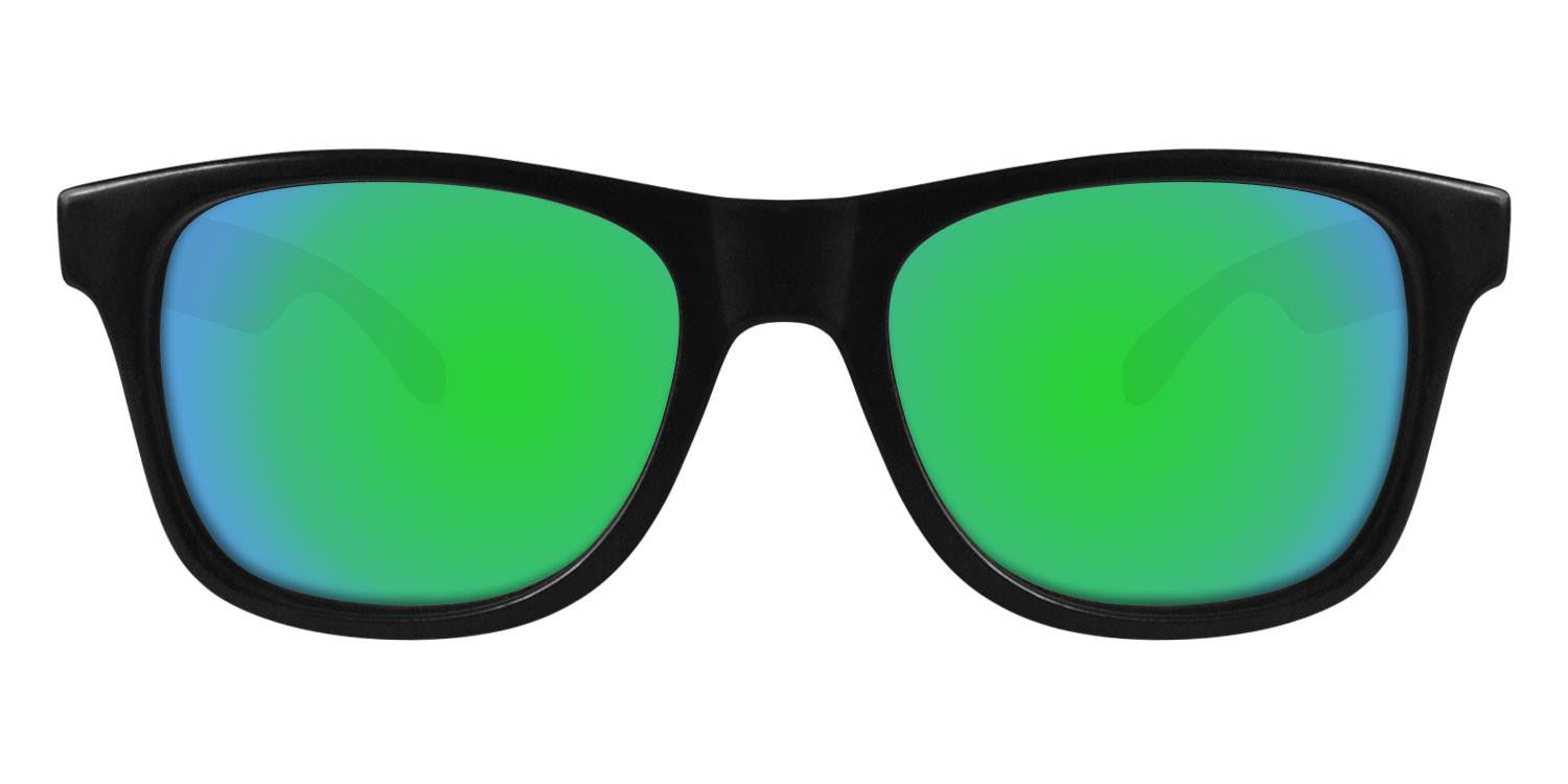 Black Sunglasses With Apple Green Mirrored Lenses