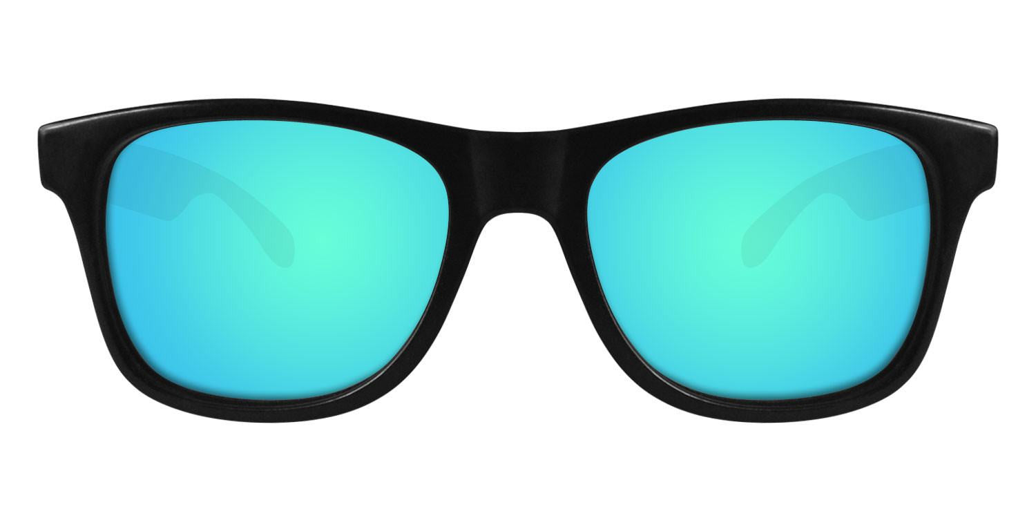 Black Sunglasses With Light Blue Mirrored Lenses